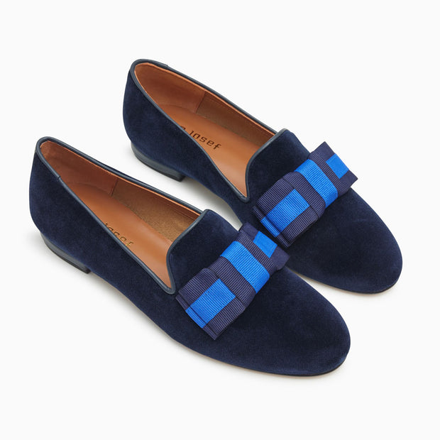 Jon Josef Gatsby Bow Flat in Navy Velvet