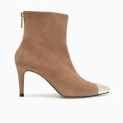 Jon Josef Nancy Metal Pointed Toe Bootie in Taupe Suede Combo