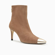 Jon Josef Nancy Metal Pointed Toe Bootie in Taupe Suede Combo