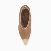 Jon Josef Nancy Metal Pointed Toe Bootie in Taupe Suede Combo