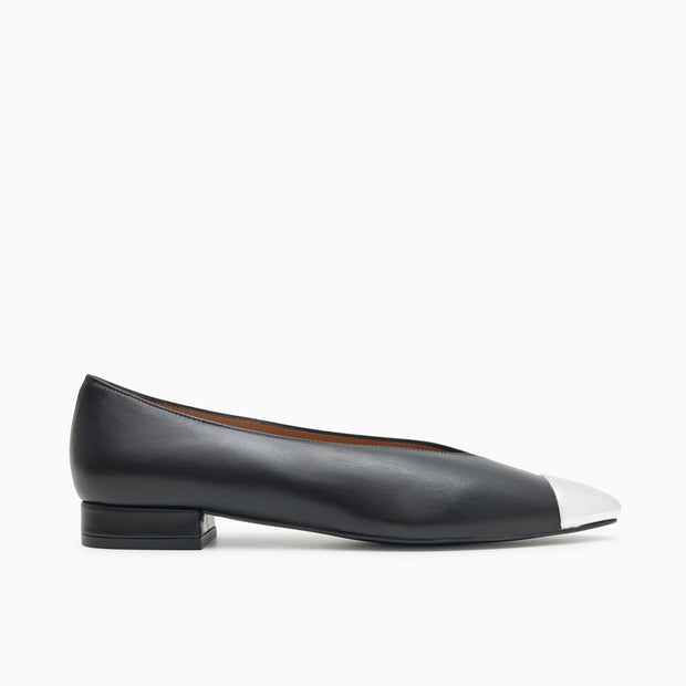 Jon Josef Real Metal Pointed Toe Flat in Black Leather