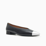 Jon Josef Real Metal Pointed Toe Flat in Black Leather