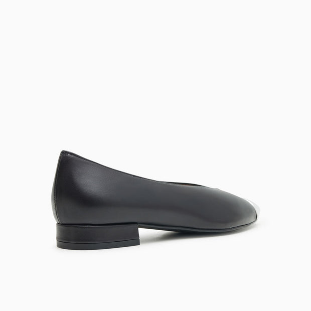 Jon Josef Real Metal Pointed Toe Flat in Black Leather