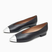 Jon Josef Real Metal Pointed Toe Flat in Black Leather