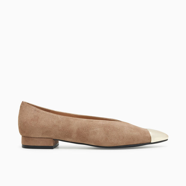 Jon Josef Real Metal Pointed Toe Flat in Beige Suede