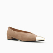 Jon Josef Real Metal Pointed Toe Flat in Beige Suede