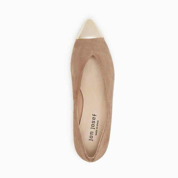 Jon Josef Real Metal Pointed Toe Flat in Beige Suede