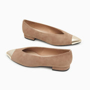 Jon Josef Real Metal Pointed Toe Flat in Beige Suede