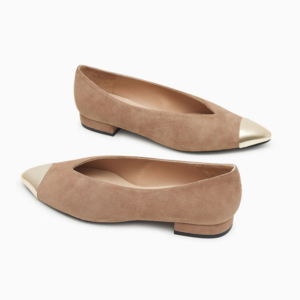 Jon Josef Real Metal Pointed Toe Flat in Beige Suede