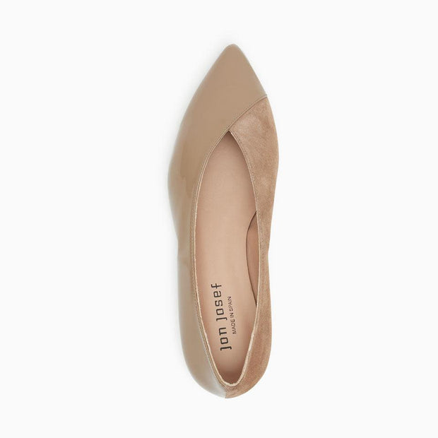 Jon Josef Real Two Pointed Toe Flat in Beige Suede Combo